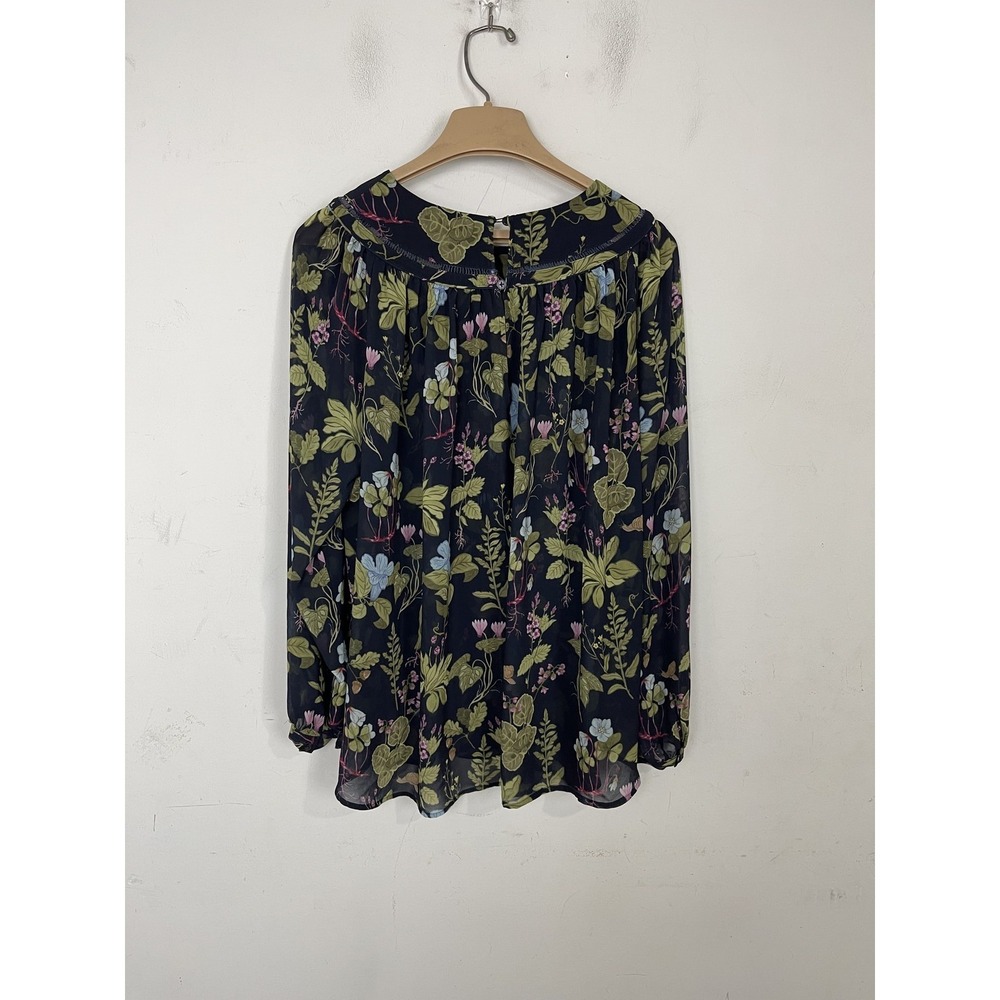 Ann Taylor Women's L Black Multicolor Floral Long Sleeve‎ Blouse Top